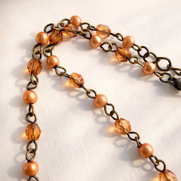 Vintage VCLM Floral Statement Necklace Rhinestone Flower Beaded 16" to 18" - Picture 4 of 9